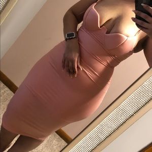 Very sexy mauve pink leather look dress.